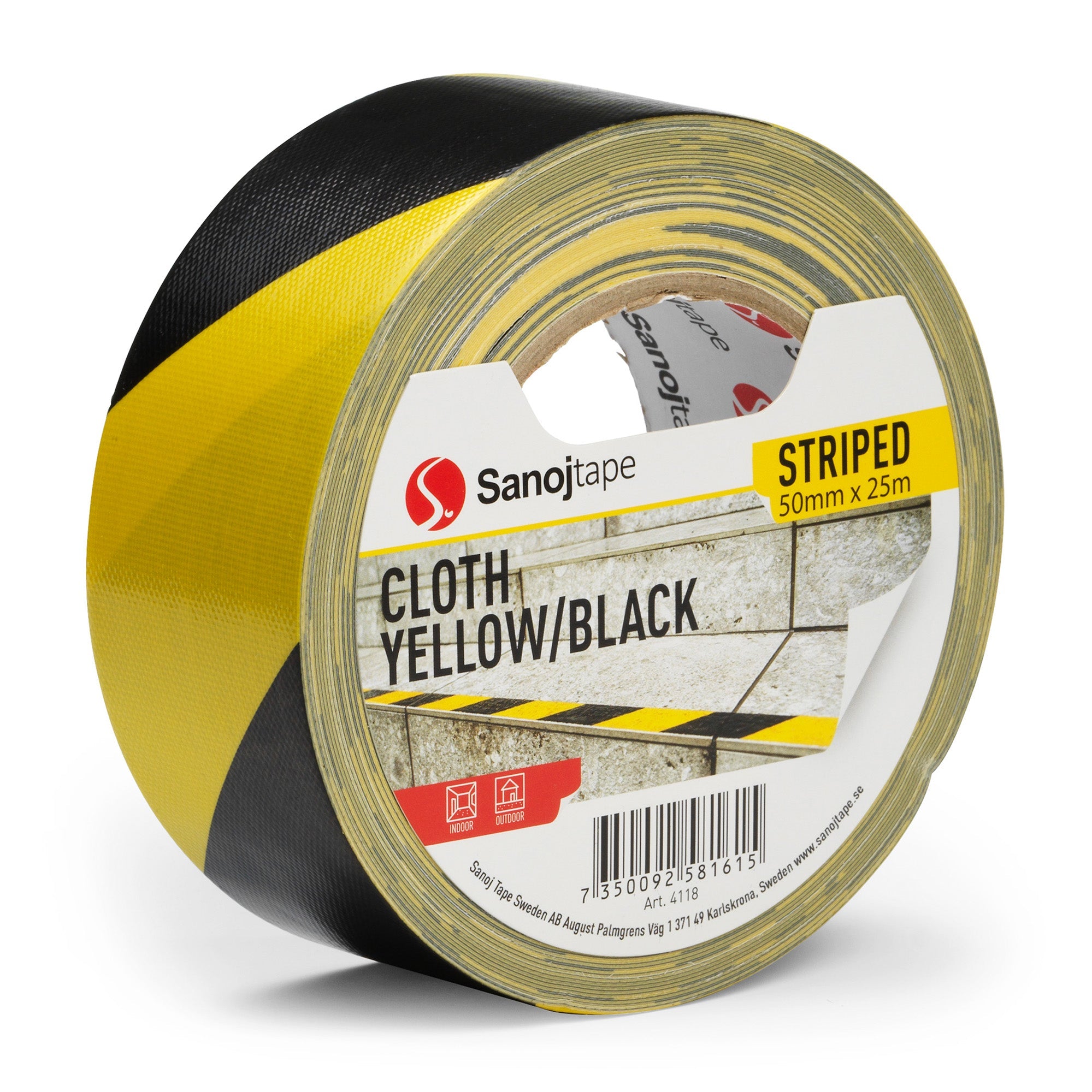 Varningstejp & Markeringstejp 50mm x 25m Gul/Svart Vävtejp - Sanojtape SE