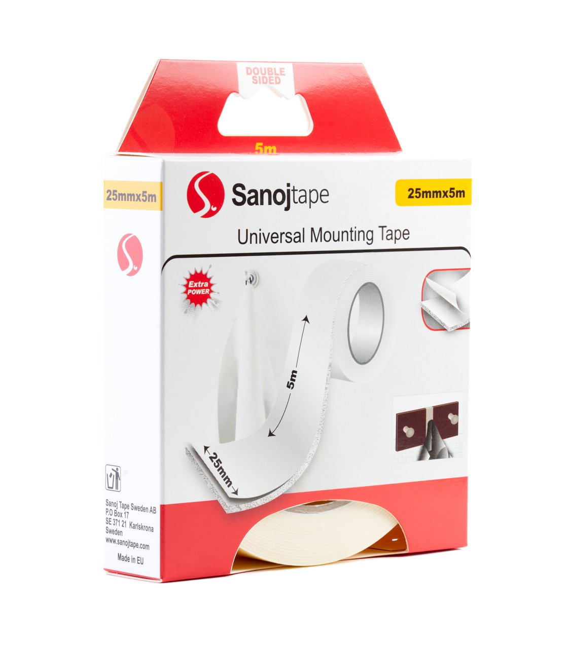 Vit Monteringstejp Inomhus 25mm x 5m - Sanojtape SE